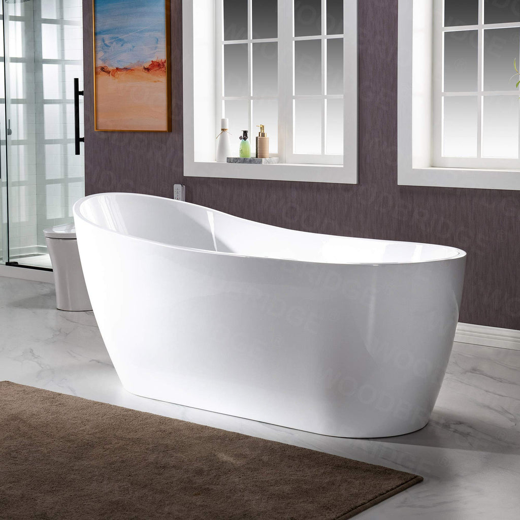 WOODBRIDGE 54"Freestanding White Acylic Soaking Bathtub with Brushed Nickel Drain and Overflow,BTA1507 -B/N-Drain &O