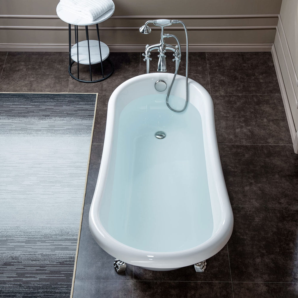 WOODBRIDGE 67" Heavy Duty Acrylic Slipper Clawfoot Bath Tub with Matte Black Feet + Matte Black Drain &Overflow
