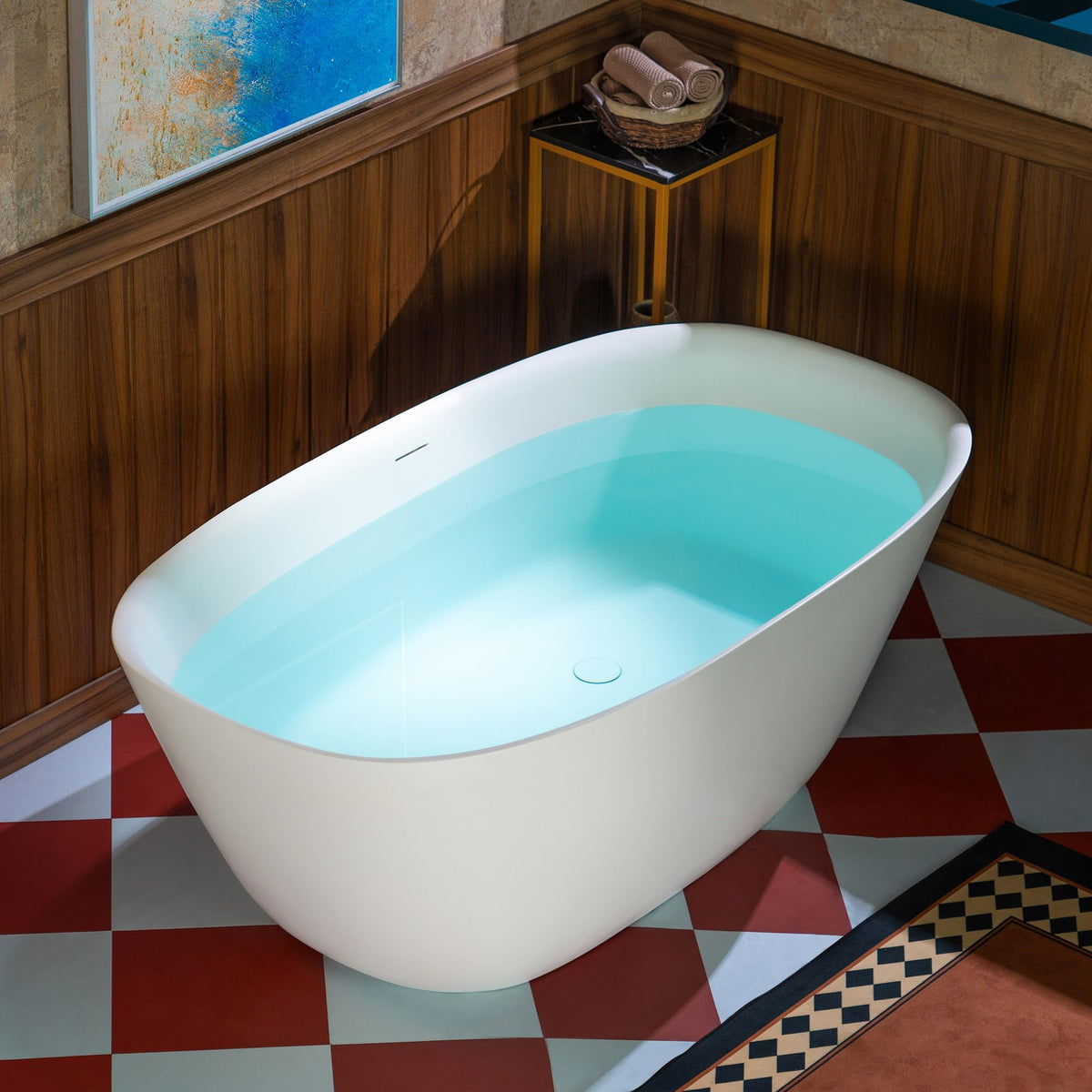 WOODBRIDGE 55 in. x 31.5 in. Stone Resin Luxury Contemporary Solid Surface Freestanding Bathtub in Matte White
