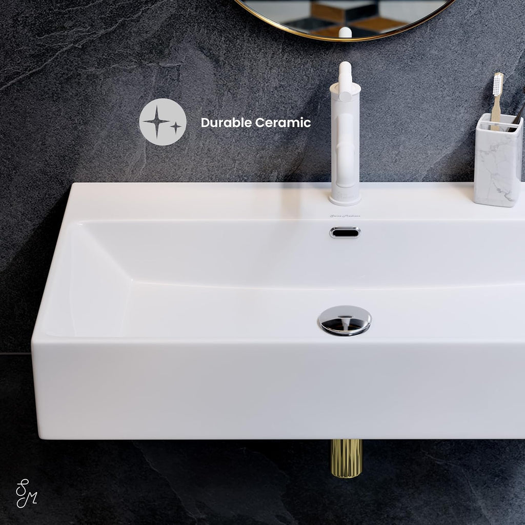 Claire 30" Rectangle Wall Mount Bathroom Sink in Glossy White