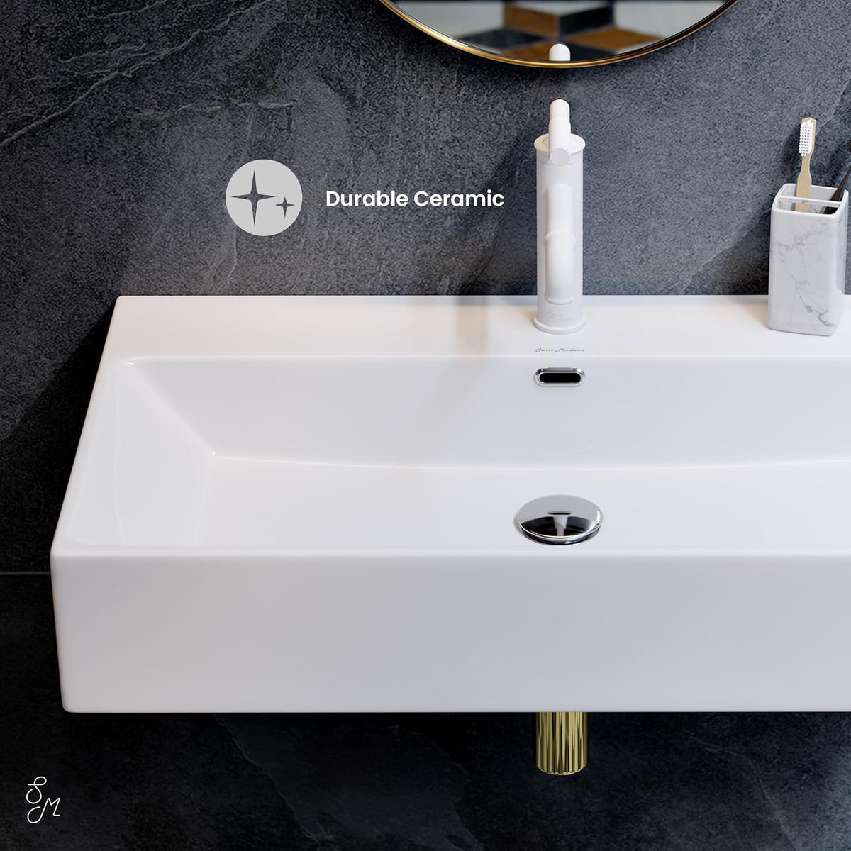 Claire 30" Rectangle Wall Mount Bathroom Sink in Glossy White