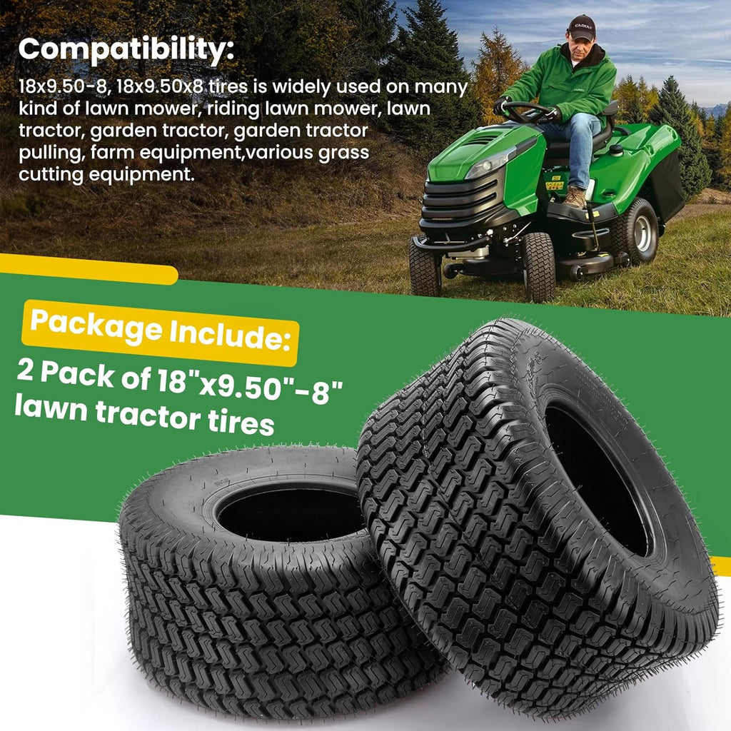 18x8.50-8 Lawn Mower Tire,18x8.50x8 Lawn Mower Tires Set of 2, 4-Ply Tubeless Turf Tires for Zero Turn Mower/Golf Cart/Tractor, Heavy Duty 18x8.5-8 Tires with P332 Tread, Max Load 815LBS