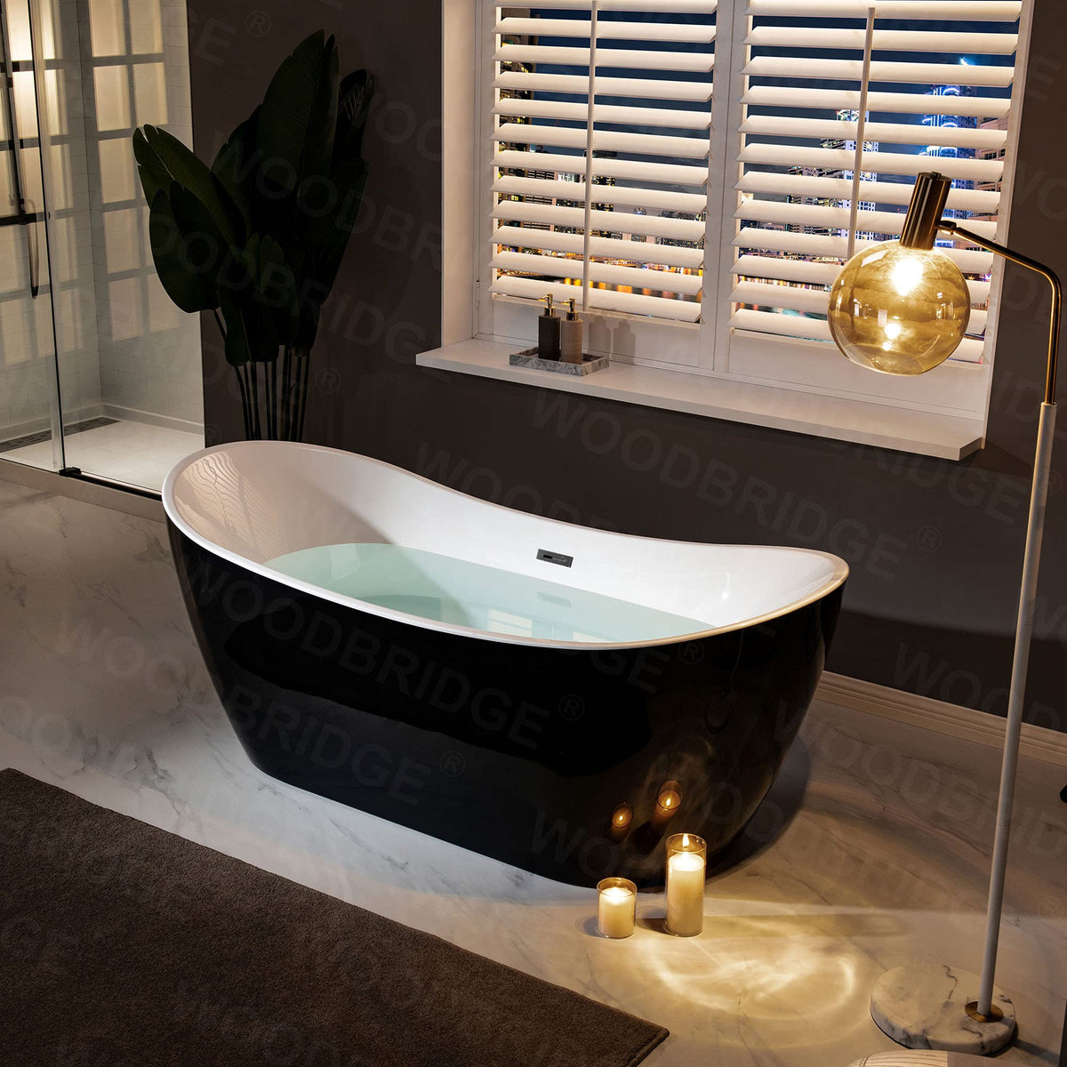 WOODBRIDGE 71" Acrylic Freestanding Bathtub Contemporary Soaking Tub , White Acrylic ( Matte Black Drain/Overflow),B0017 MB Drain &O