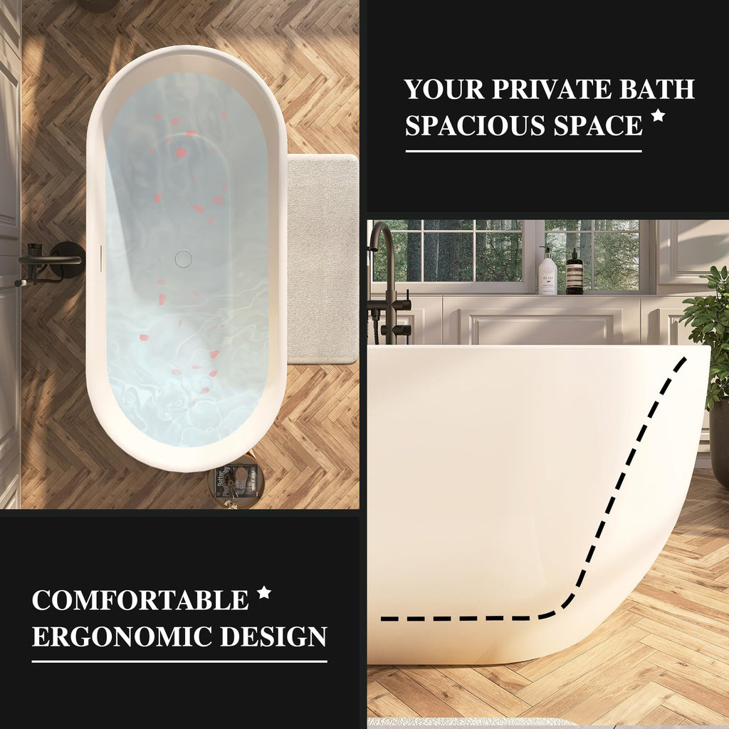 61" Freestanding Bathtubs, Acrylic Soaking Tubs for Adult, Integrated Overflow and Drain, cUPC Certified, Glossy White