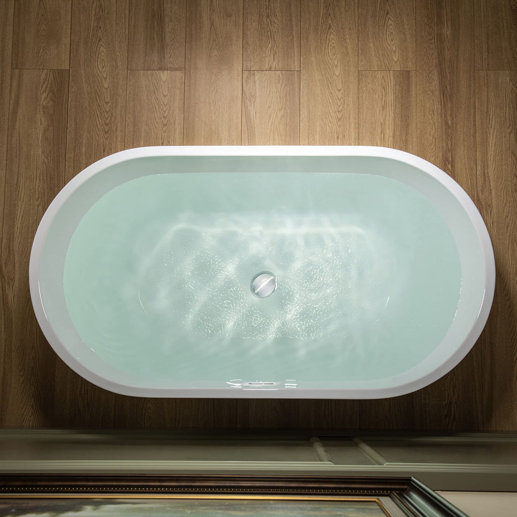 WOODBRIDGE 48" Acrylic Freestanding Bathtub Contemporary Soaking Tub, White Acrylic(Brushed Nickel Drain/Overflow),BTA1703-B/N-Drain&O