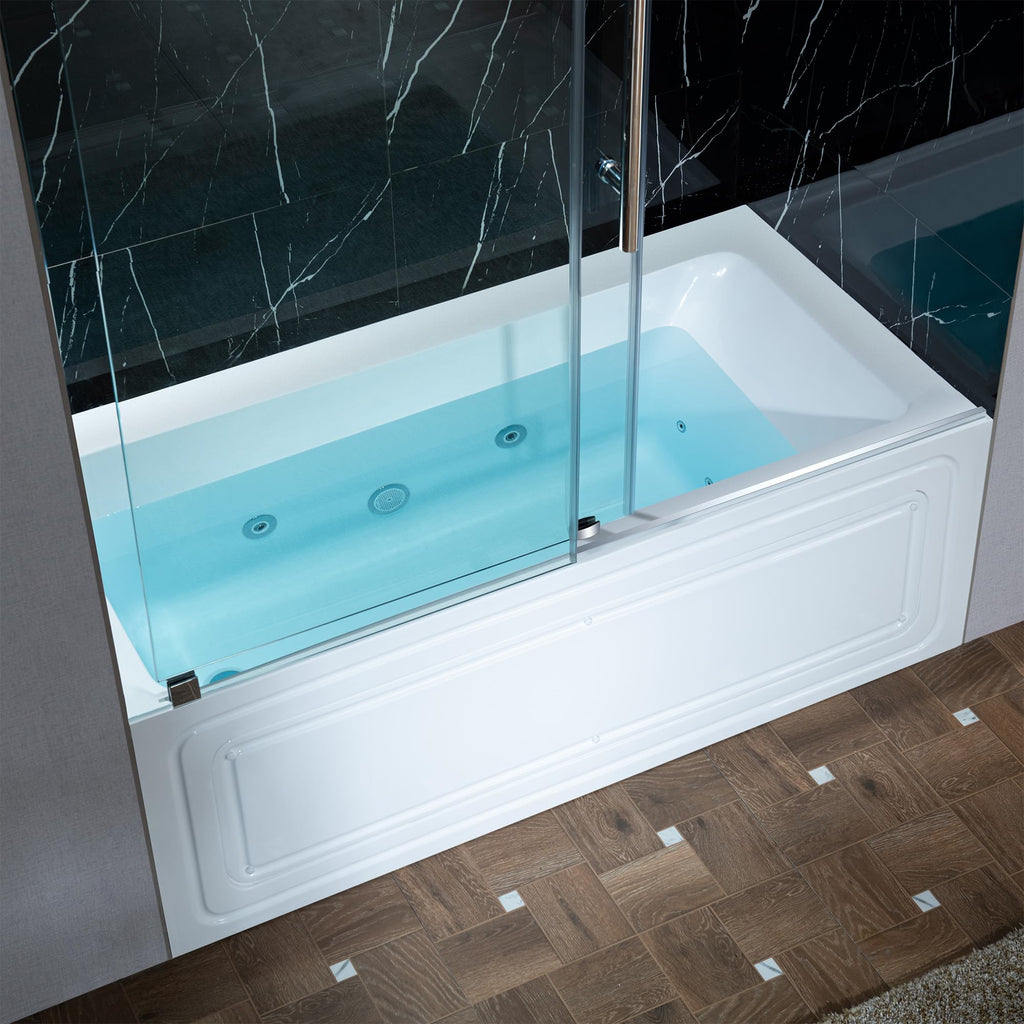 WOODBRIDGE 60" x 32" Alcove Acrylic Rectangular Whirlpool Heated Jetted Tub in White with Left Drain, Matte Black Finish, BS429-L-MB02