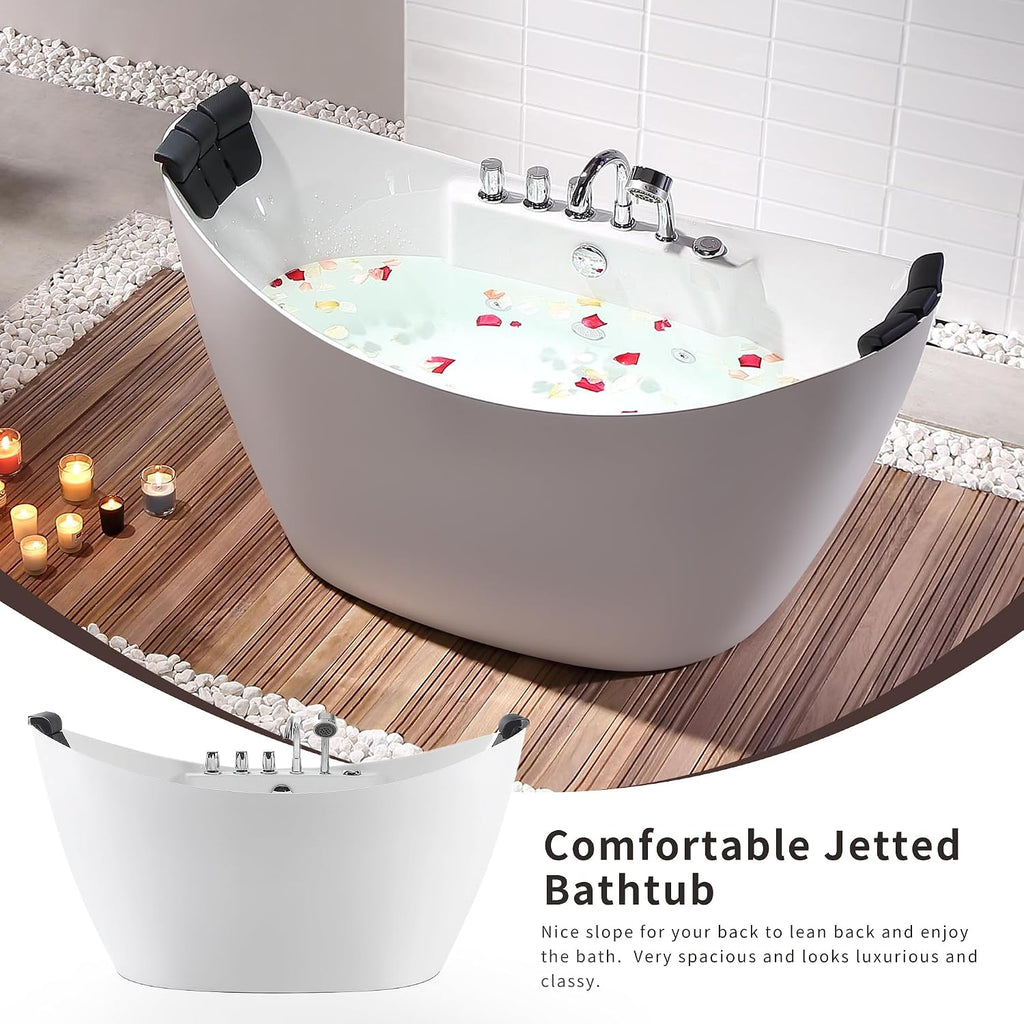 Empava 59" Freestanding Jetted Boat Shaped Whirlpool Bathtub, 8 Jets, ETL