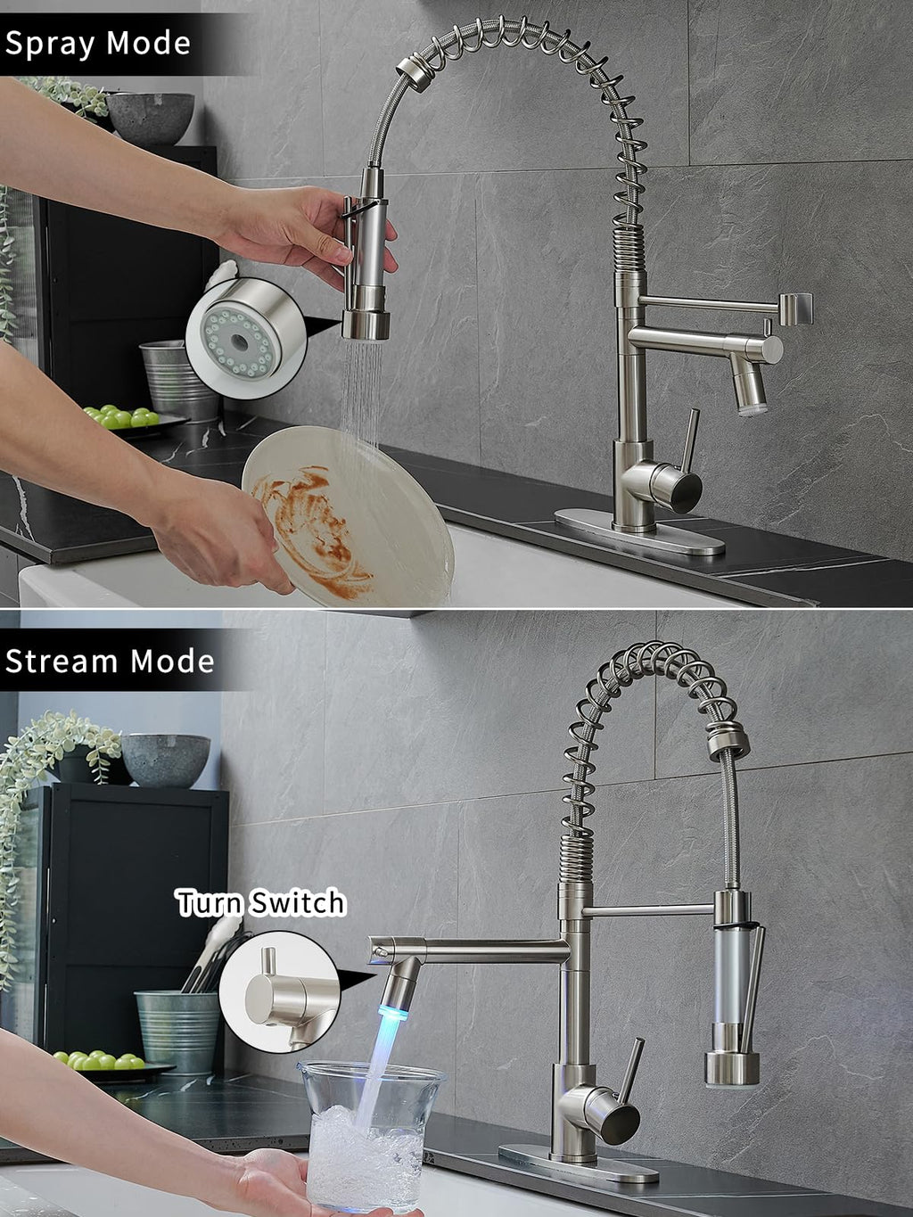 AIMADI Contemporary Kitchen Sink Faucet,Brushed Nickel Stainless Steel
