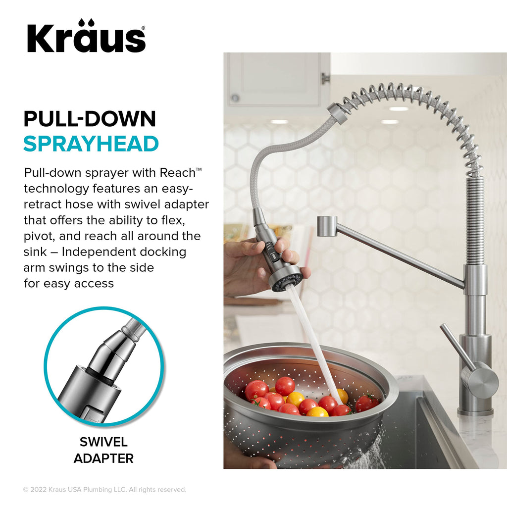 KRAUS Chrome 18.75 in Commercial Pull Down Kitchen Faucet KPF-1610CH