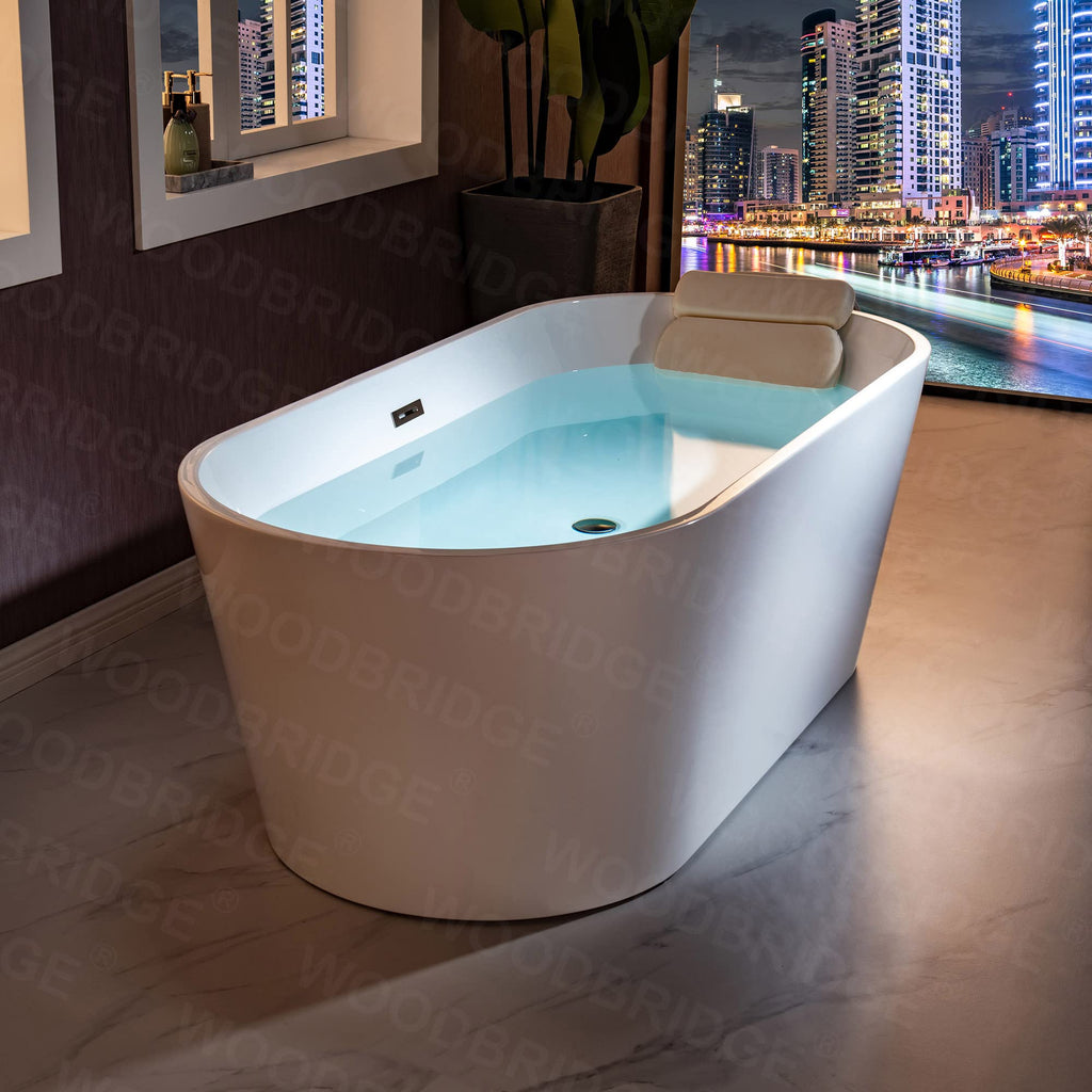 WOODBRIDGE 54" Acrylic Freestanding Bathtub Contemporary Soaking White Tub with Matte Black Overflow and Drain,BTA1702-MB