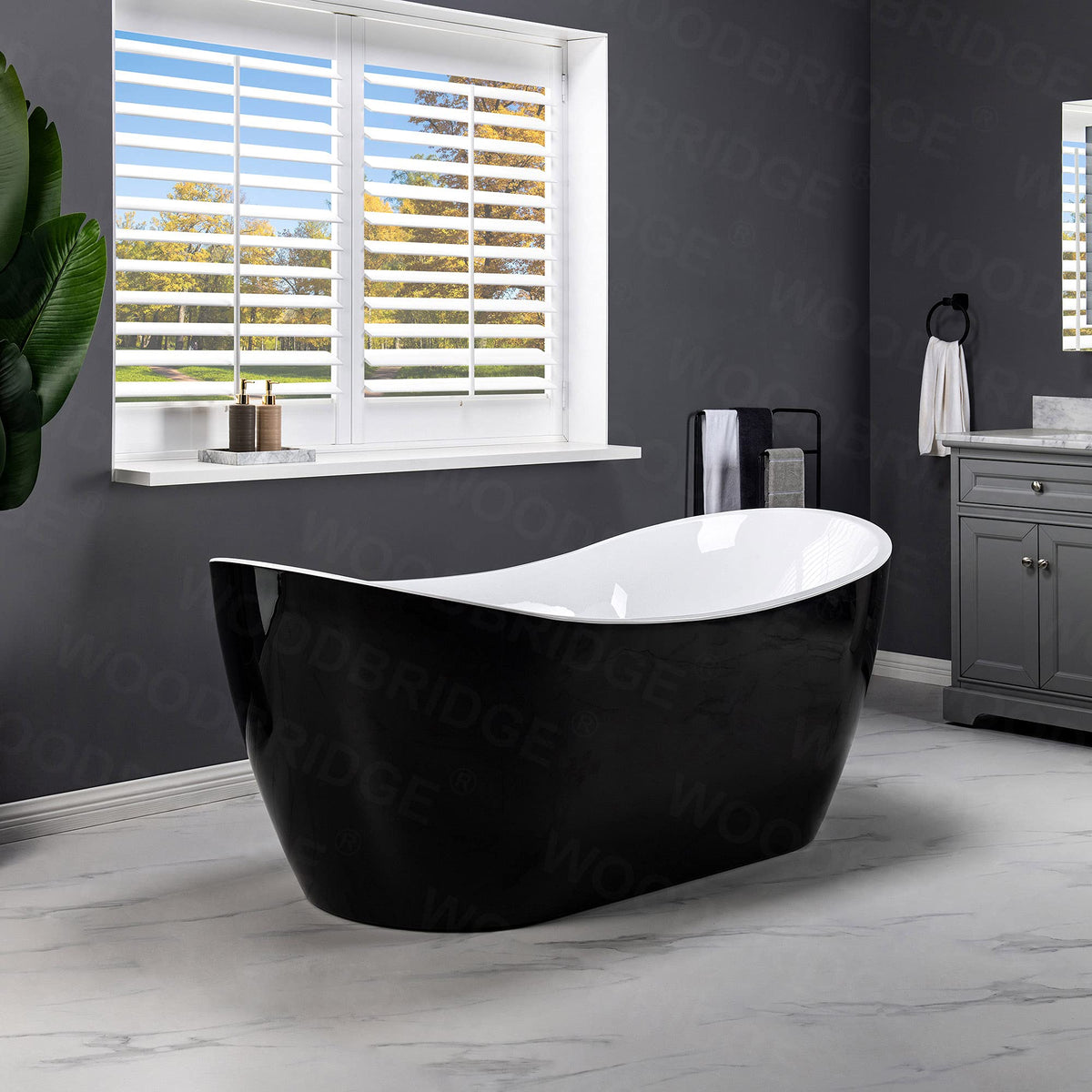WOODBRIDGE 71" Acrylic Freestanding Bathtub Contemporary Soaking Tub , White Acrylic ( Matte Black Drain/Overflow),B0017 MB Drain &O