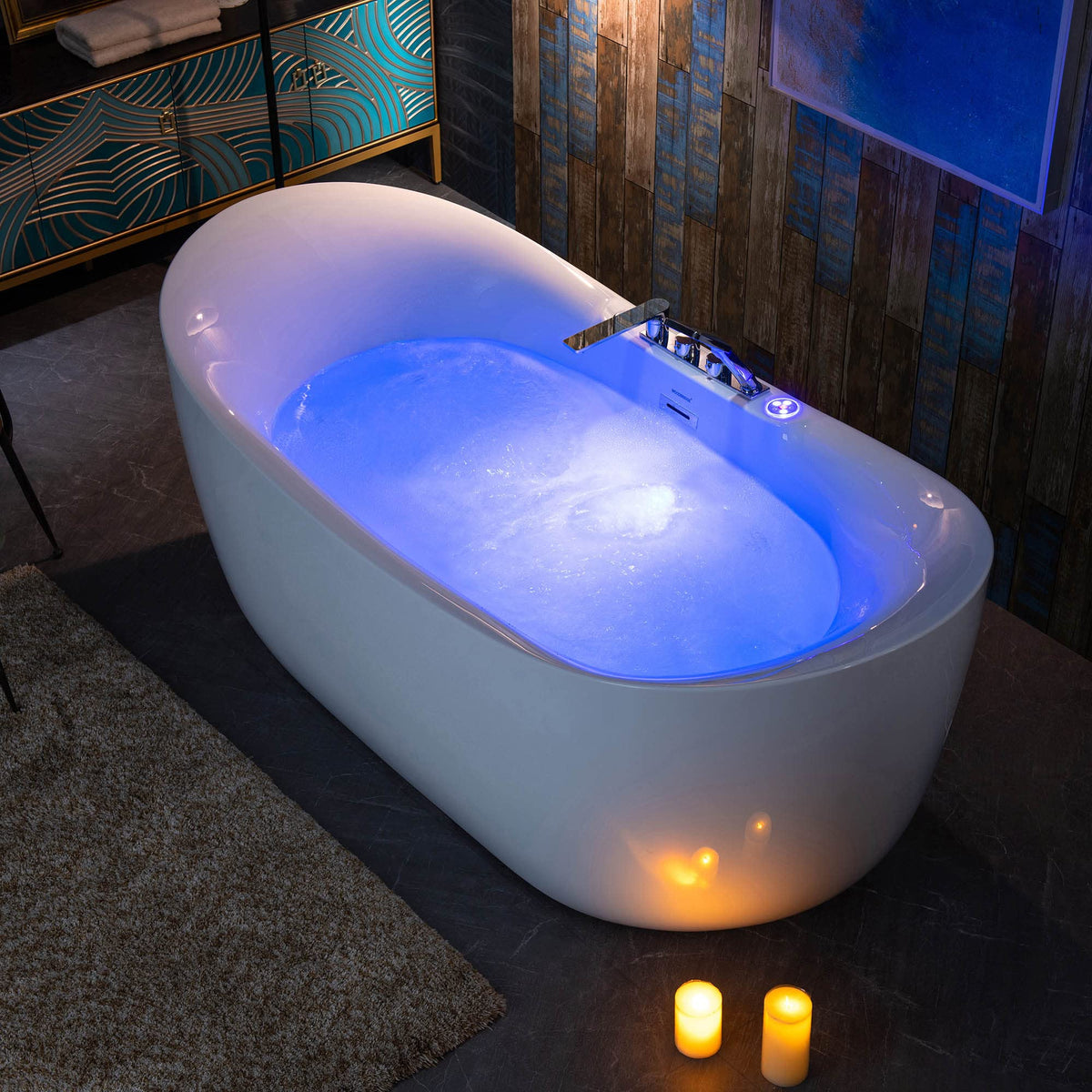 WOODBRIDGE 72"Ã35-3/8" Double Slipper Whirlpool&Air, Heated Soaking Bathtub