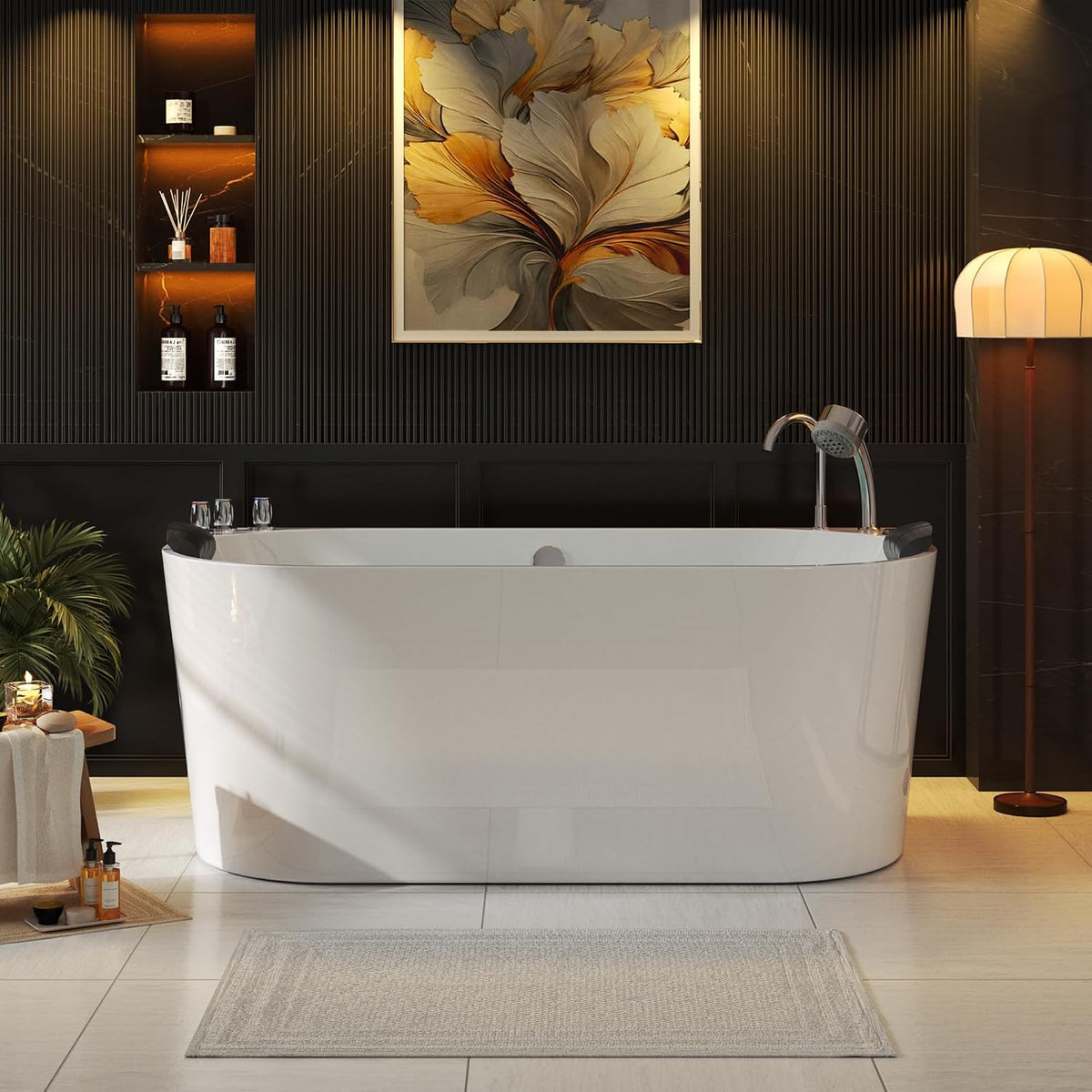 Empava 59 in. Acrylic Freestanding Tub Hydromassage Gracefully Oval Shaped