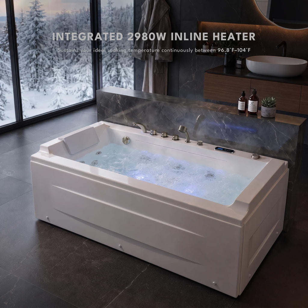Empava Tub, 71" Jetted Bathtub with Air Bubble Massage & Inline Heater