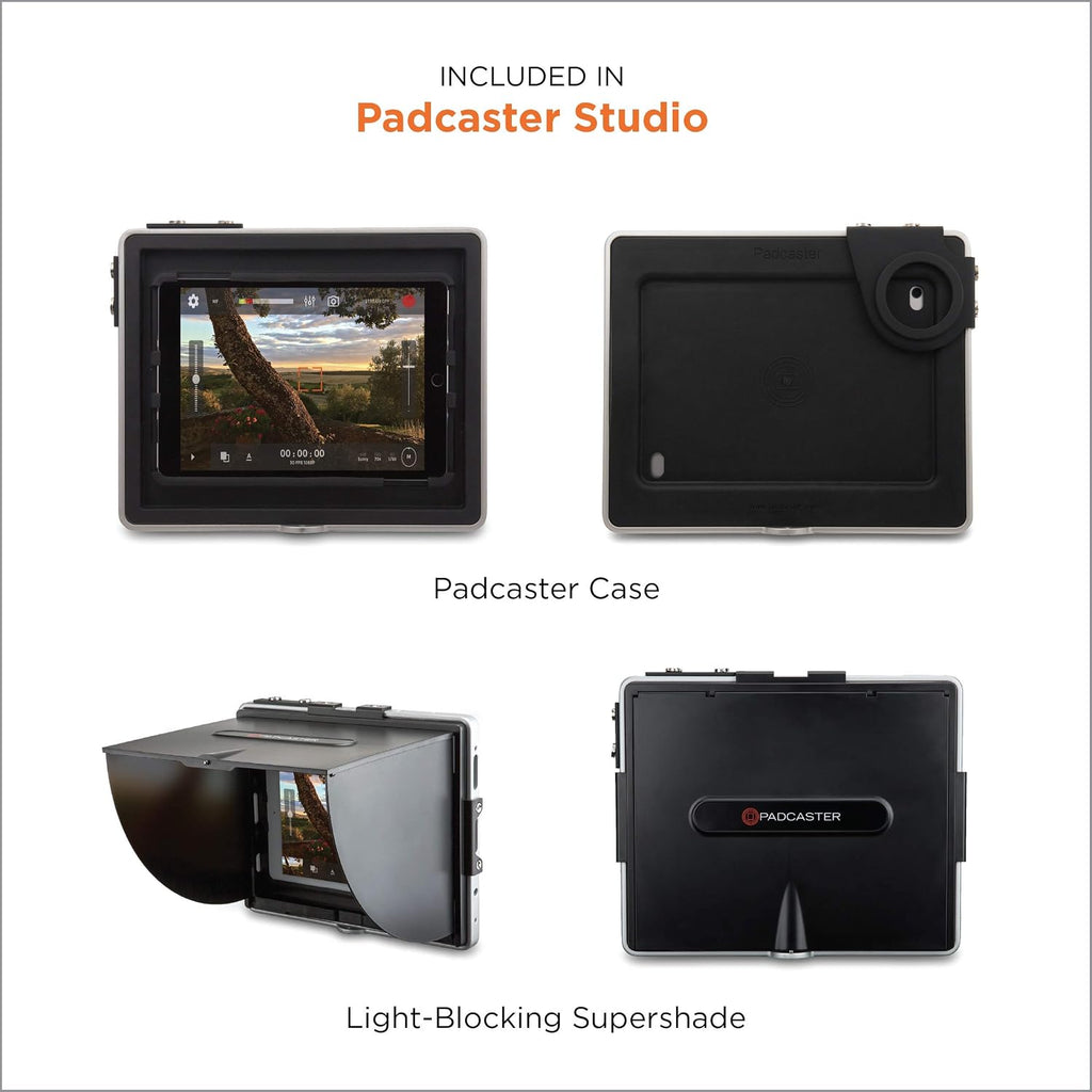PADCASTER Studio, Portable Filmmaking Full Video Production Studio for iPads with Case, Microphones, Headphones, Tripod, Teleprompter and More, Compatible with iPad Pro 10.5