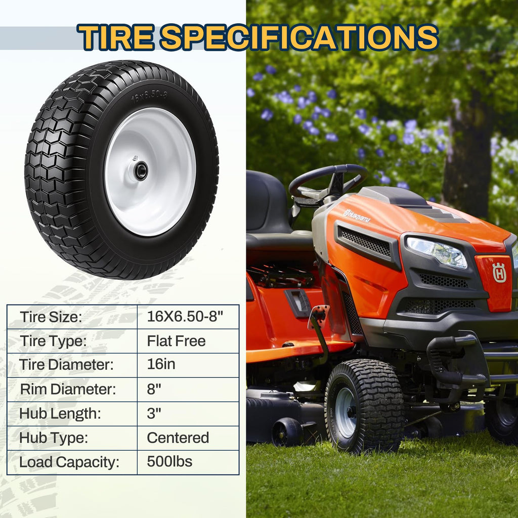 15x6.00-6 Flat Free Lawn Mower Tire and Wheel, 15x6-6 Front Tire Assembly