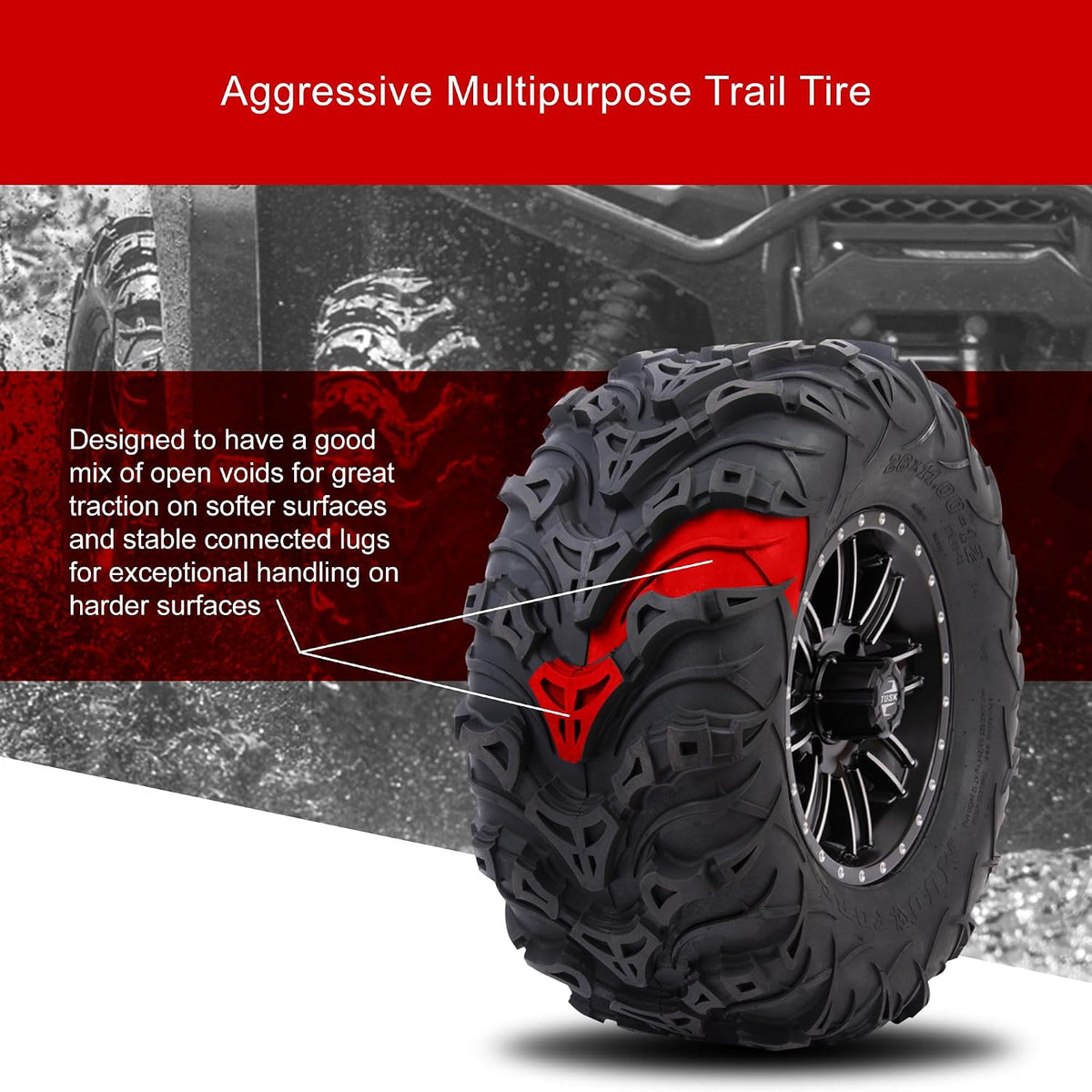 Tusk Mud Force ATV Tire Set ¨C 25x8-12 Front & 25x10-12 Rear ¨C Durable Off-Road Quad Tires Set of 4