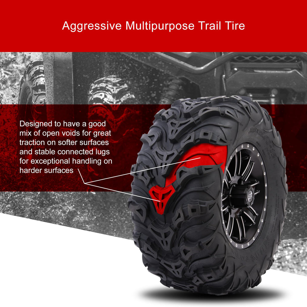 Tusk Mud Force ATV Tire Set ¨C 25x8-12 Front & 25x10-12 Rear ¨C Durable Off-Road Quad Tires Set of 4