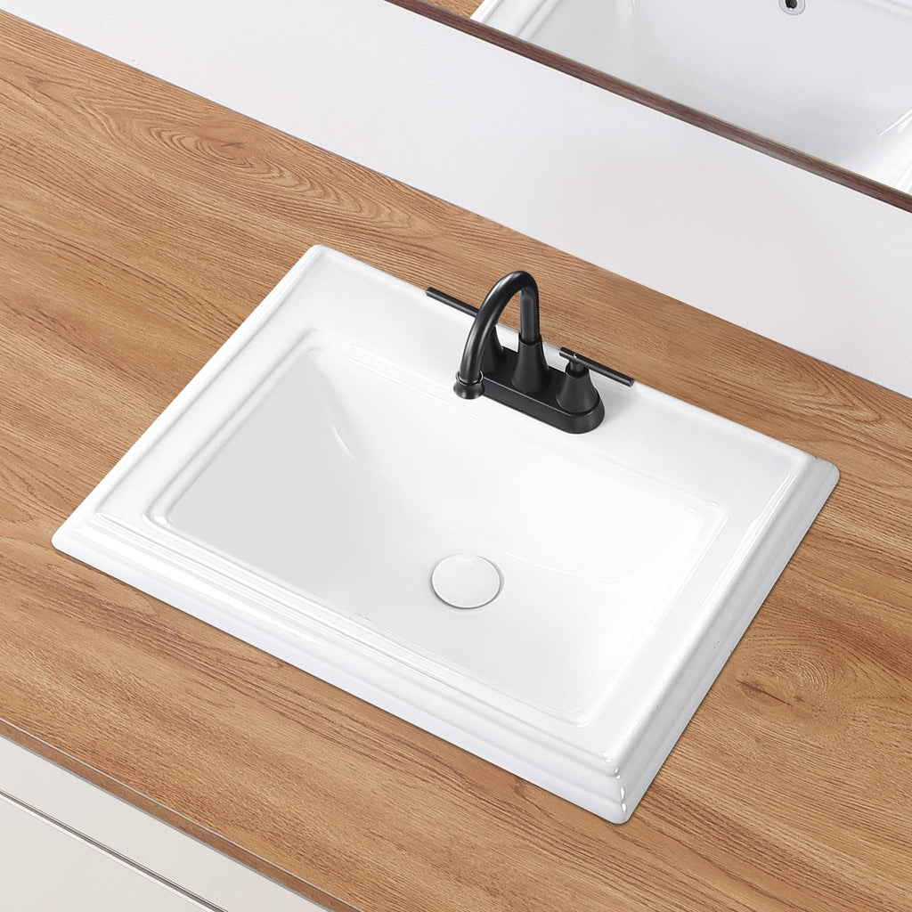 23" Drop-in Bathroom Sink with 8" Widespread 3 Hole Ceramic Basin