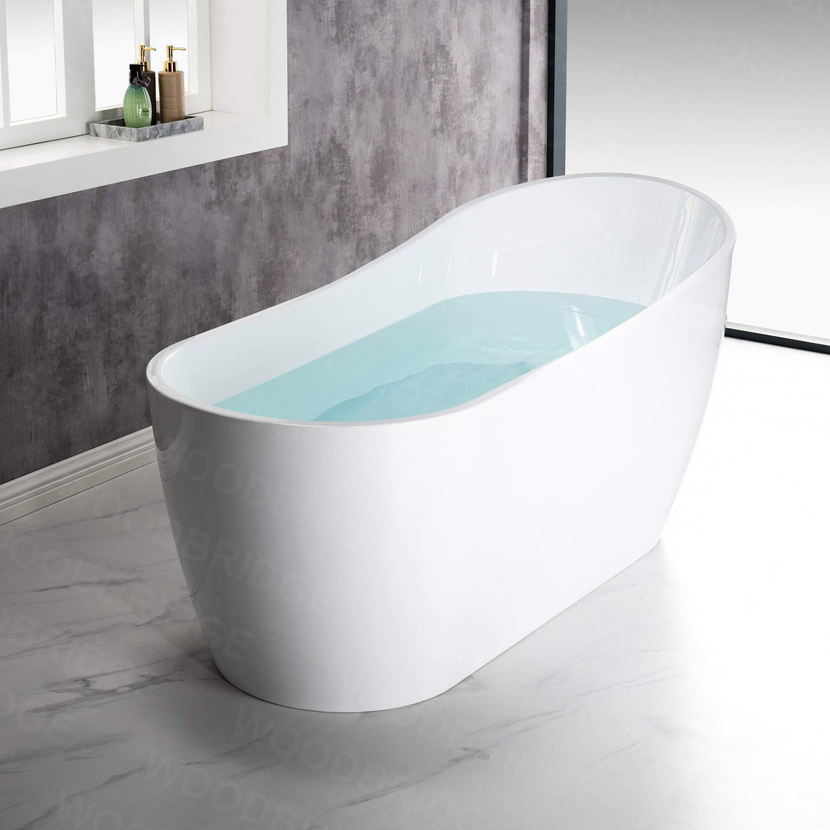 WOODBRIDGE 54"Freestanding White Acylic Soaking Bathtub with Brushed Nickel Drain and Overflow,BTA1507 -B/N-Drain &O