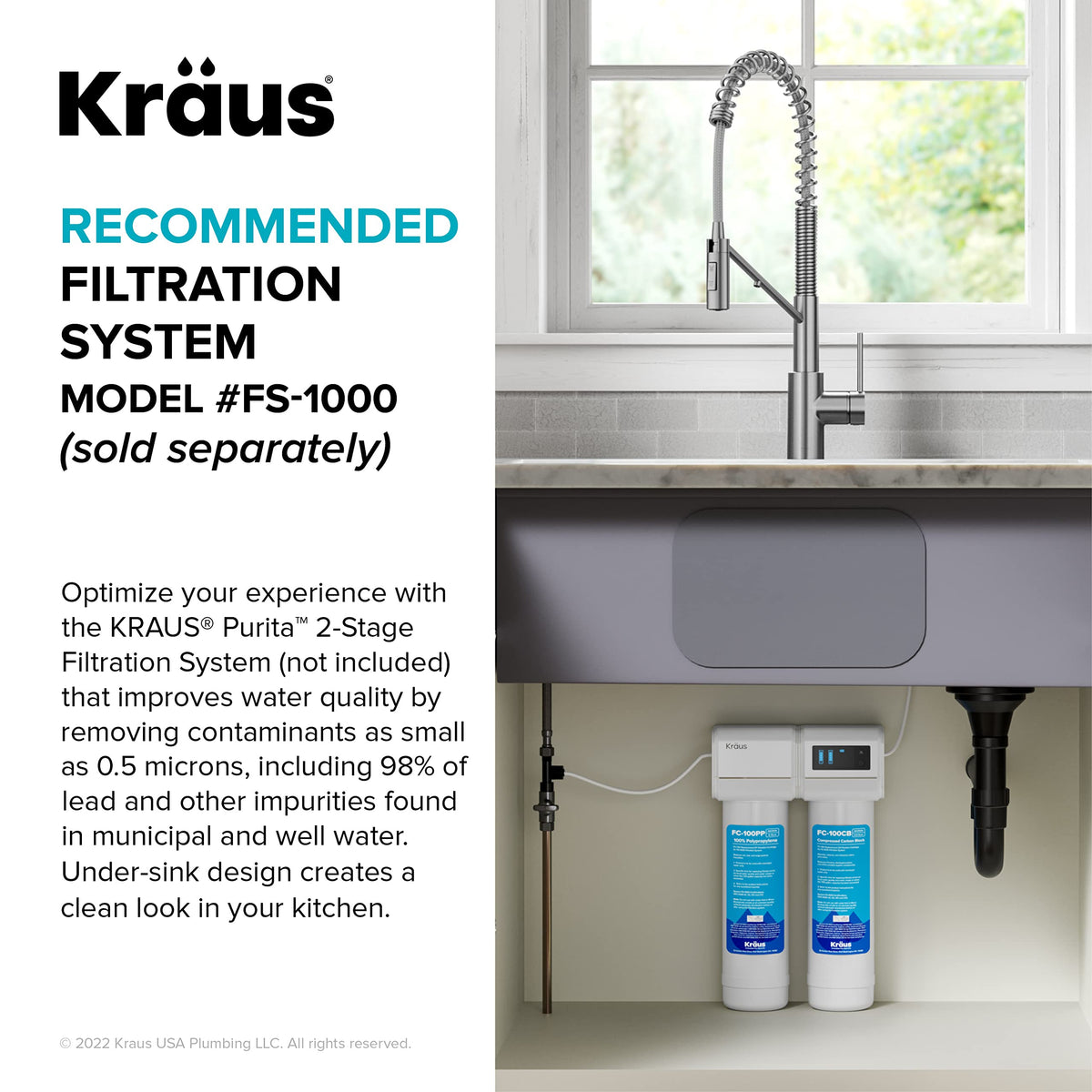 KRAUS Purita 100% Lead-Free Kitchen Water Filter Faucet in Spot Free Antique Champagne Bronze, FF-100SFACB