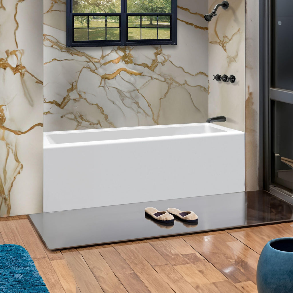 Fine Fixtures Acrylic, Fiberglass Alcove Soaking Bathtub with Integral Apron Front in Glossy White - Right Hand Drain, 72" x 32"