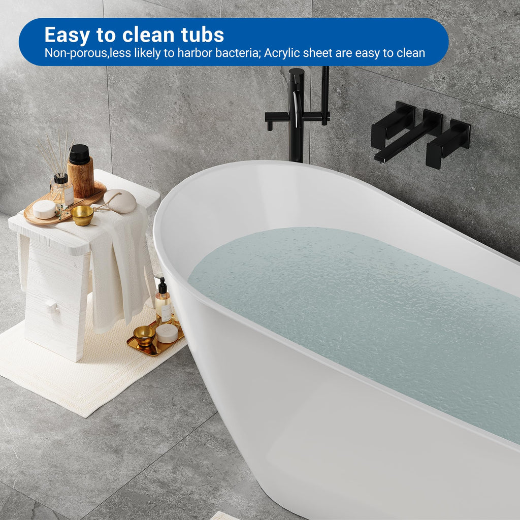 59" Freestanding Bathtub, Acrylic Streamline Stand Alone Soaking Bath Tubs