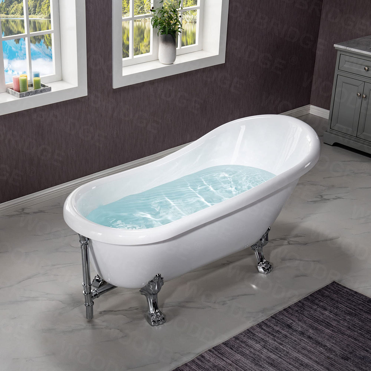 WOODBRIDGE 67" Heavy Duty Acrylic Slipper Clawfoot Bath Tub with Matte Black Feet + Matte Black Drain &Overflow