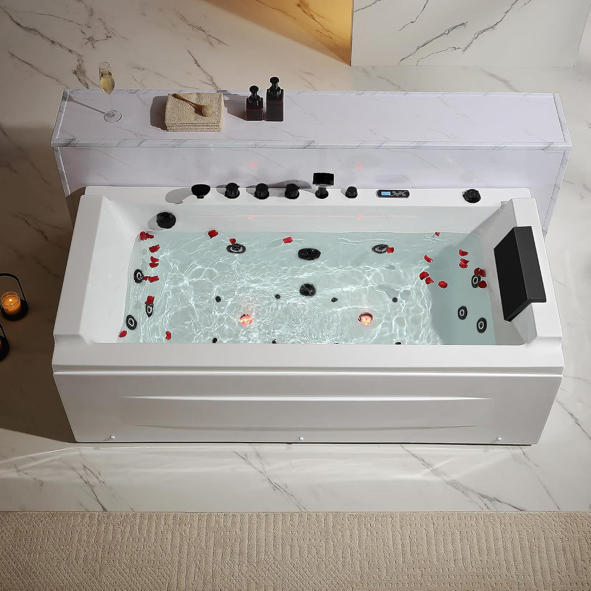 Empava Acrylic Whirlpool Bathtub, 71" Jetted Tub with Healing Chromotherapy