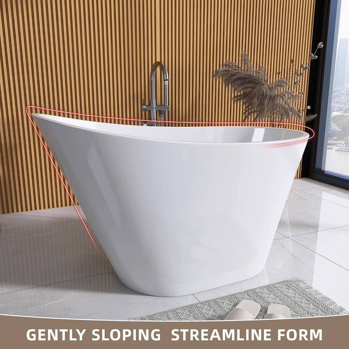 GETPRO Free Standing Tub 51" Deep Soaking Bath Tub, Oval Shape Acrylic Freestanding Bathtub with Integrated Slotted Overflow and Removable Anti-clogging Drain Glossy White