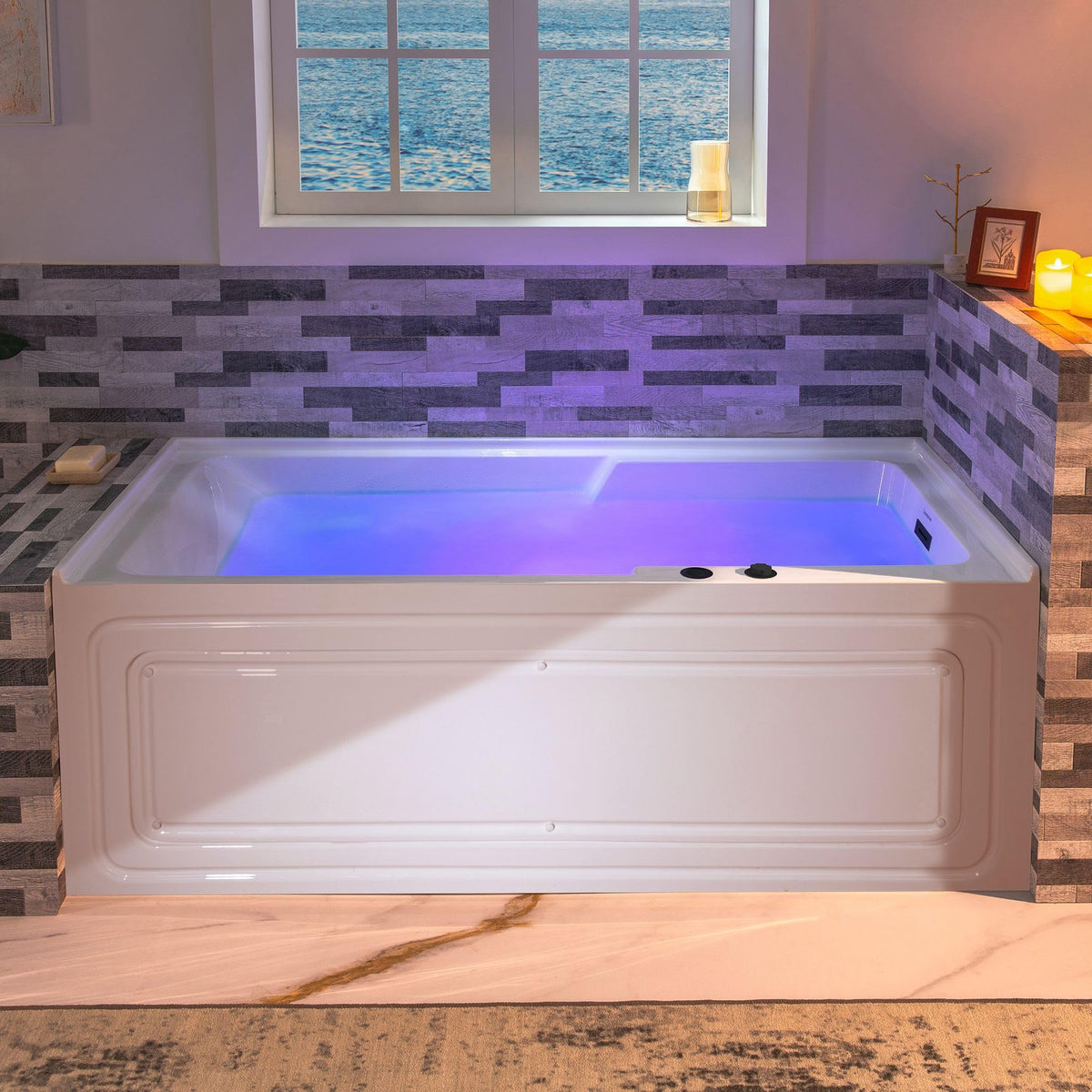 WOODBRIDGE 60" Alcove Acrylic Rectangular Whirlpool Heated Jetted Tub in White with Left Drain, Chrome pop-up Drain Included BS6030L