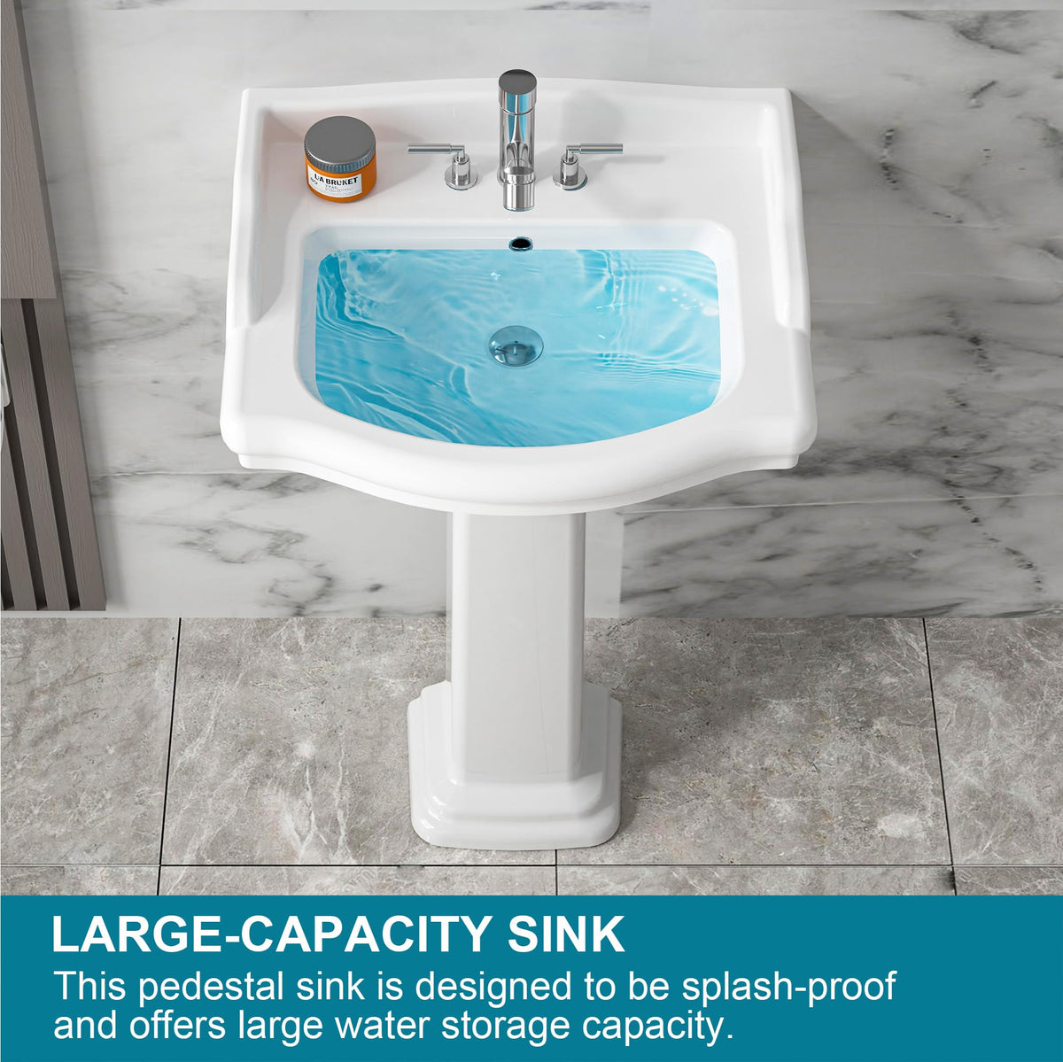 23"x19" Porcelain Retro Bathroom Pedestal Sink White 3 Hole