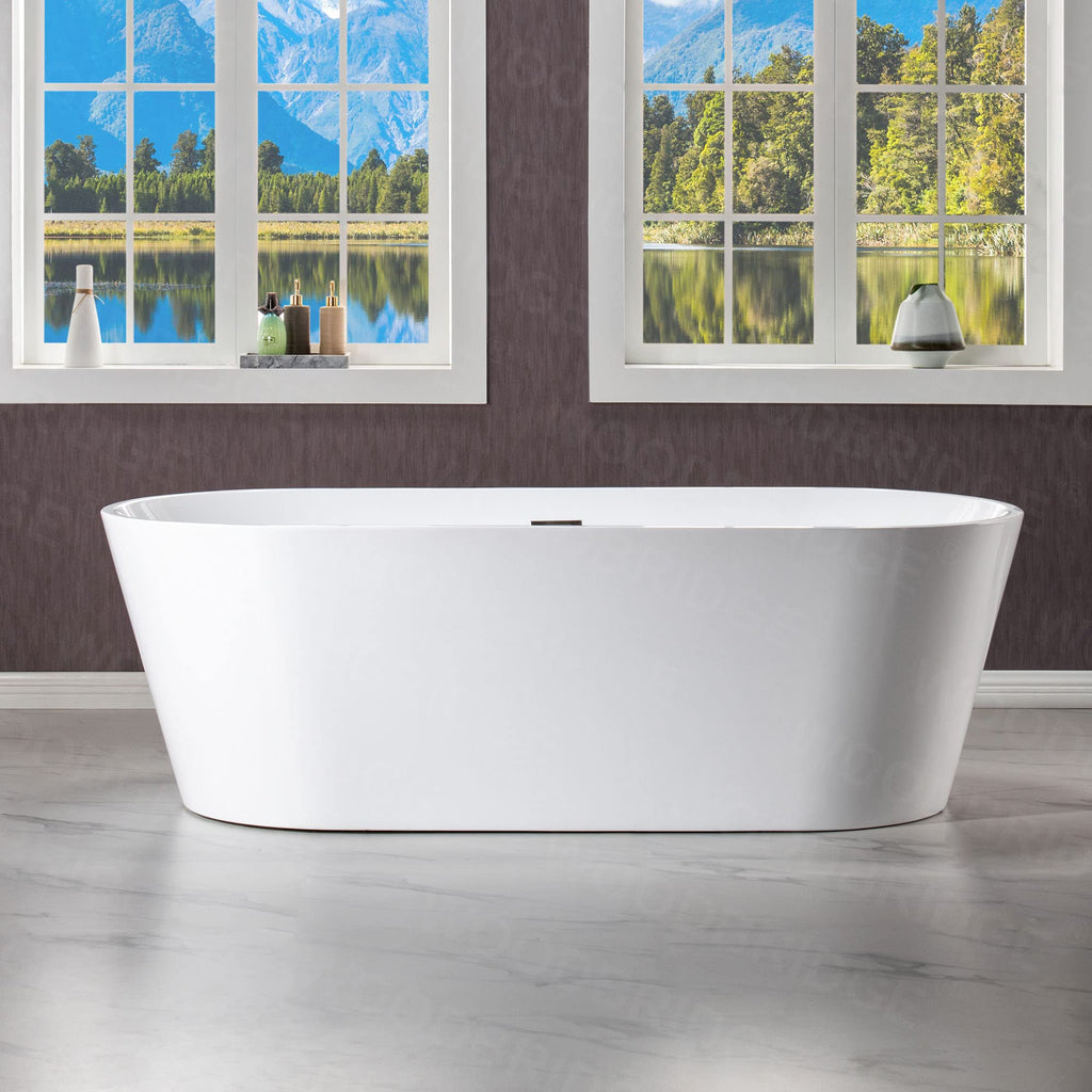 WOODBRIDGE 54" Acrylic Freestanding Bathtub Contemporary Soaking White Tub with Matte Black Overflow and Drain,BTA1702-MB