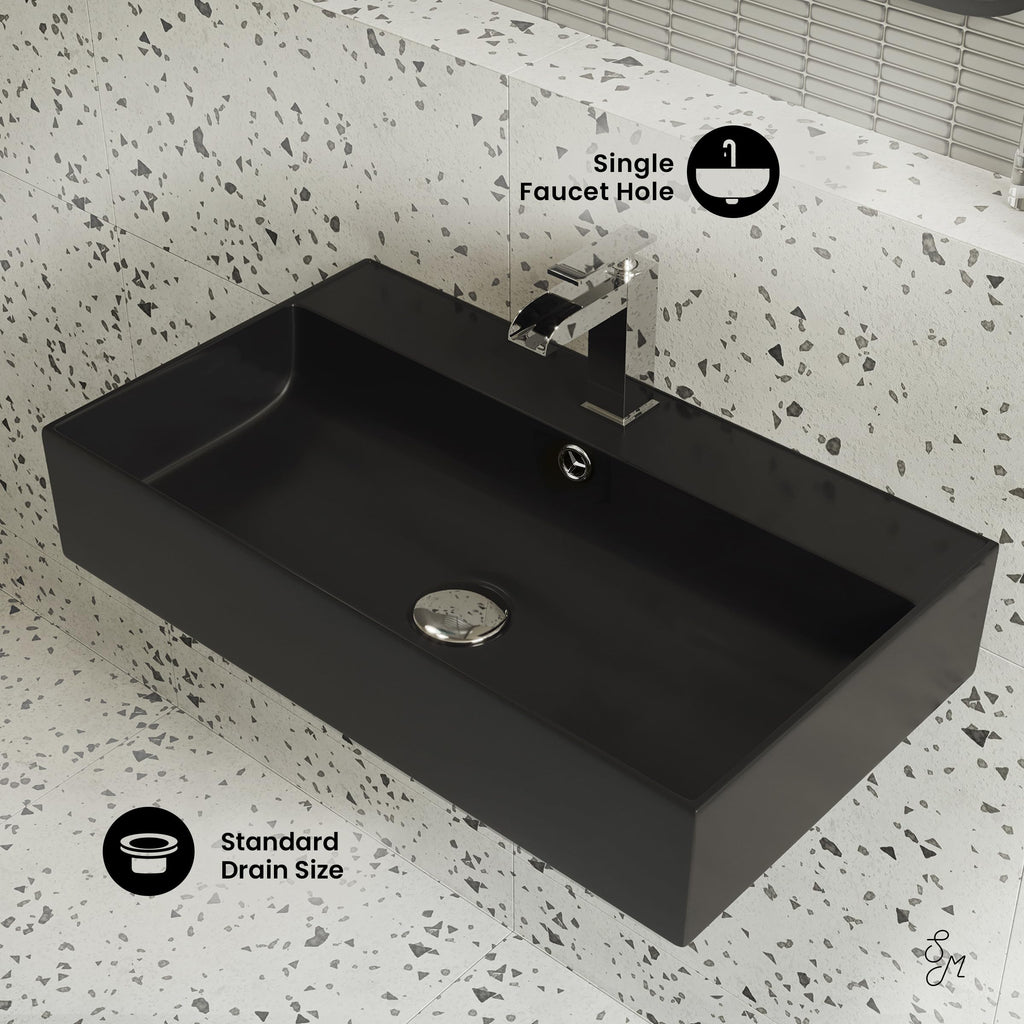 Claire 30" Rectangle Wall Mount Bathroom Sink in Glossy White