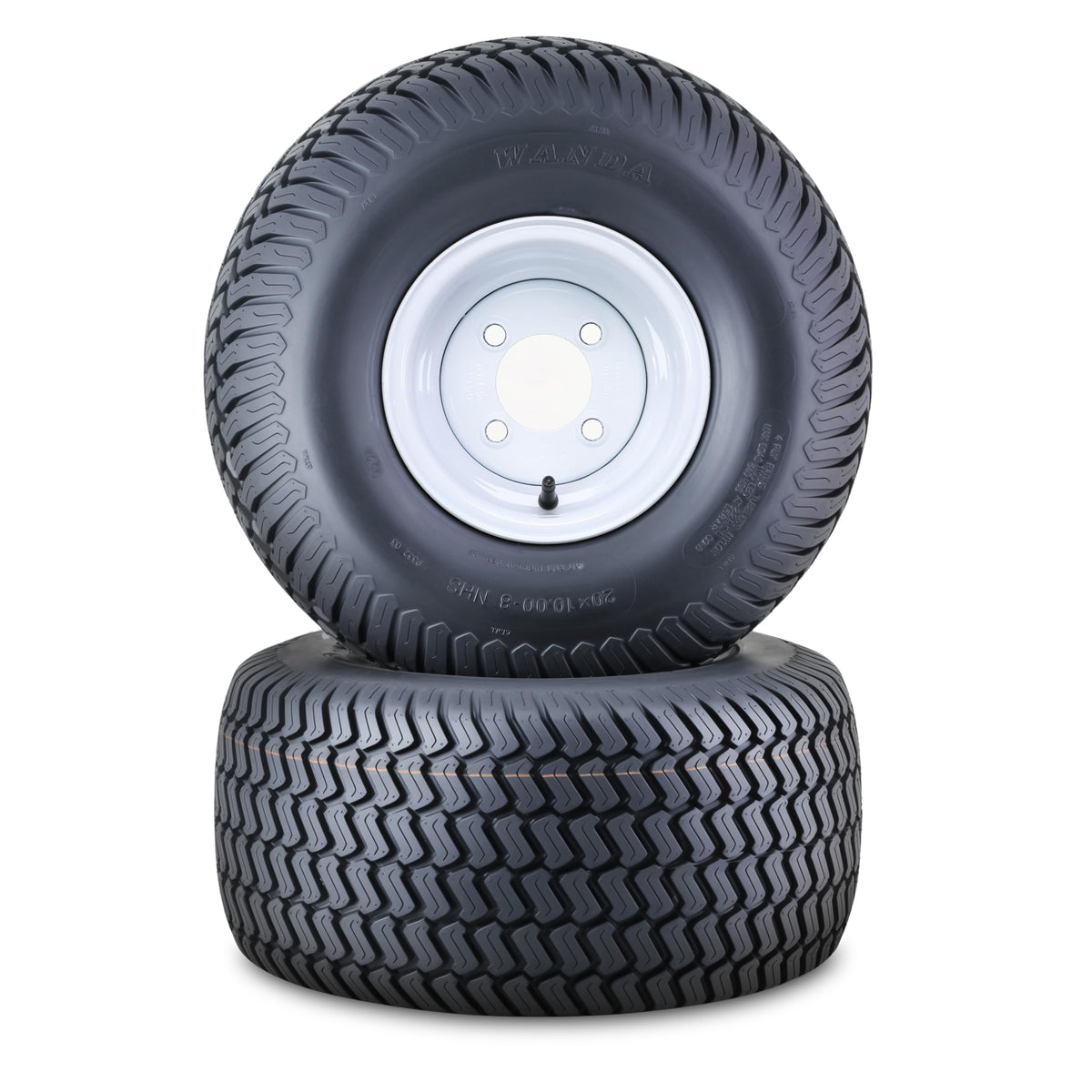 WANDA Lawn Mower Tractor Tire Wheel 18X7.5-8 4PR w/ 4X4" PCD White Rim,SET2