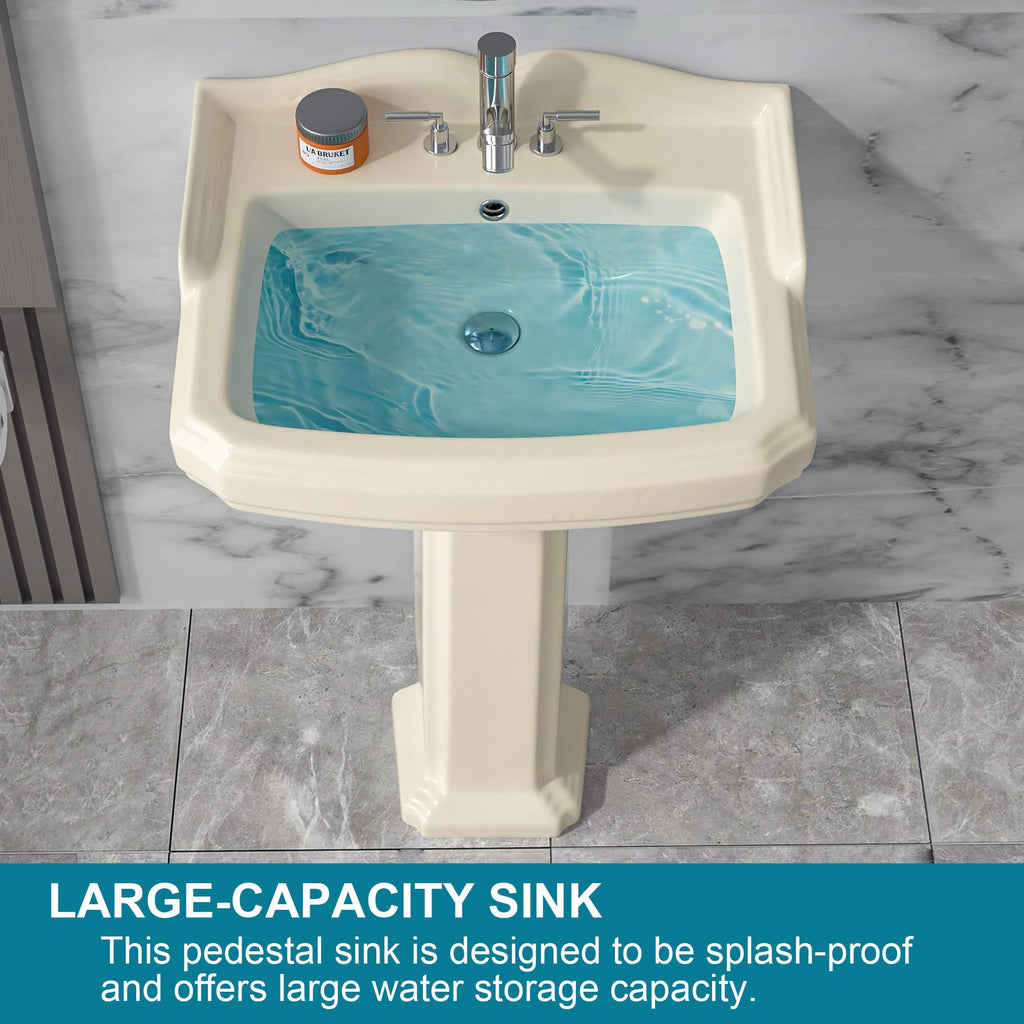 23"x19" Porcelain Retro Bathroom Pedestal Sink White 3 Hole
