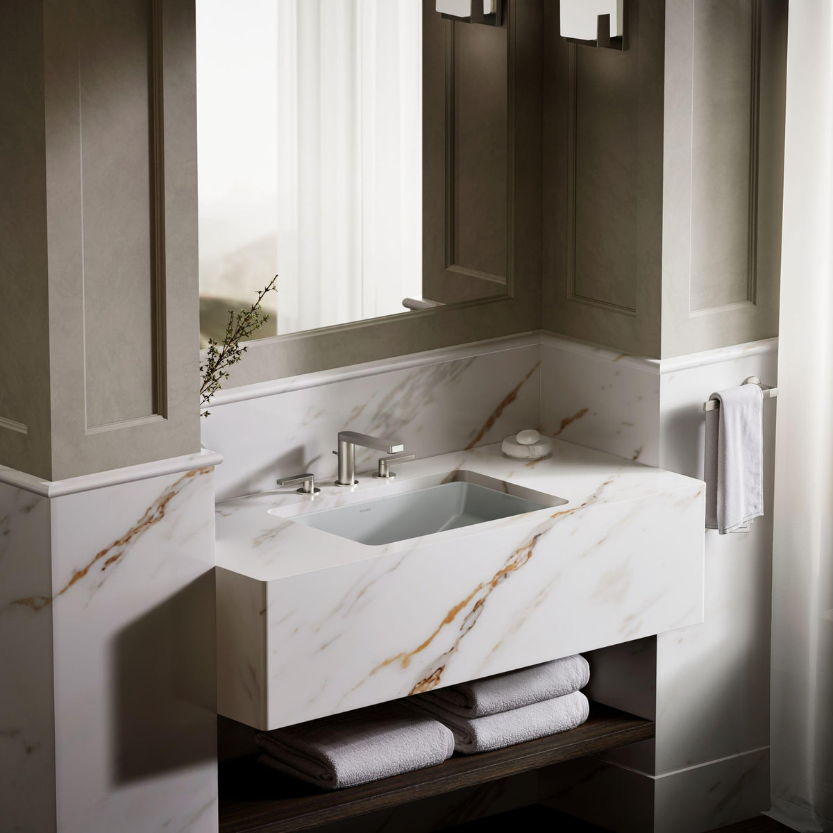KOHLER 2215-0 Ladena Rectangular Undermount Bathroom Sink Vanity With Curved Bottom, 23-1/4 L x 16-1/4 W, White Bathroom Sinks
