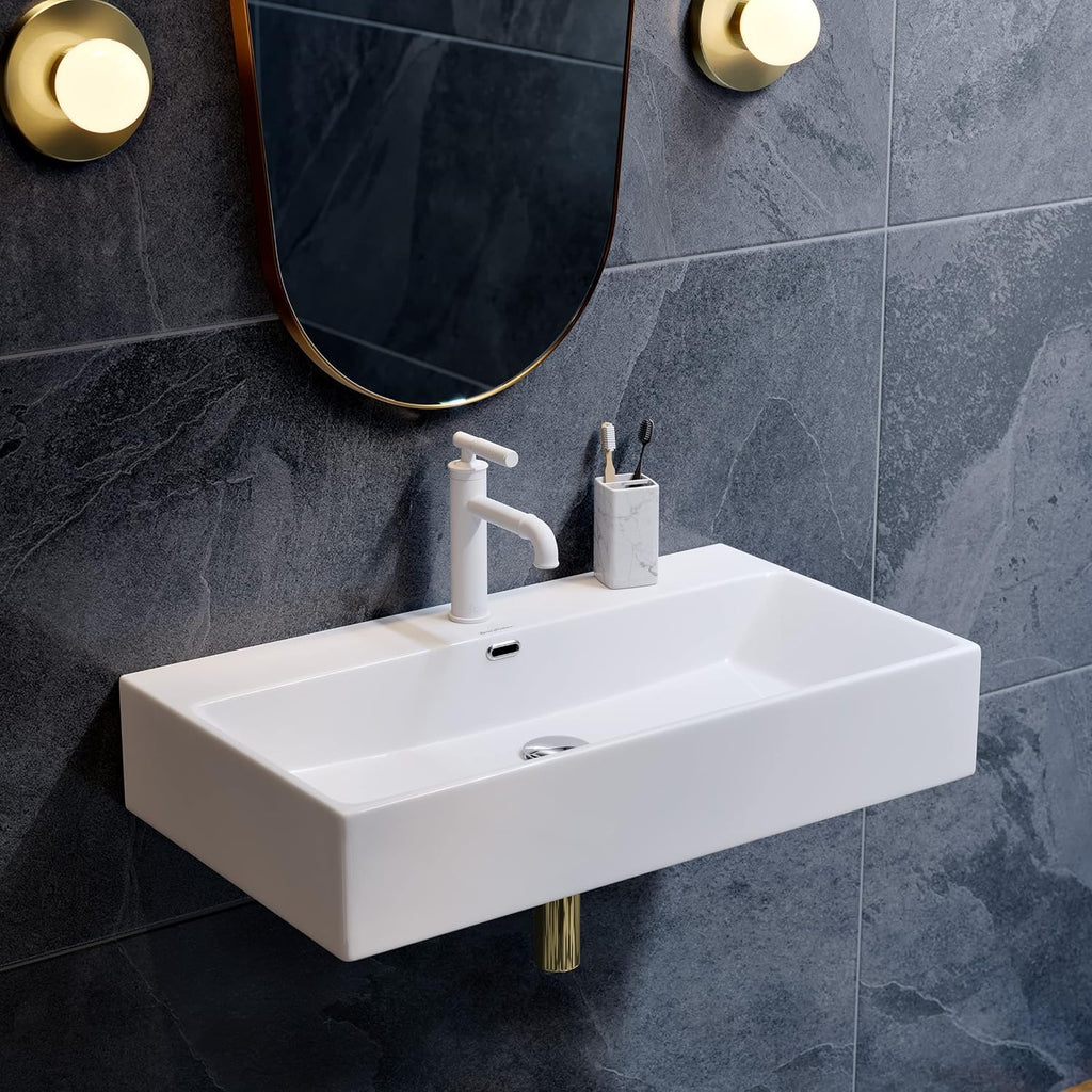 Claire 30" Rectangle Wall Mount Bathroom Sink in Glossy White