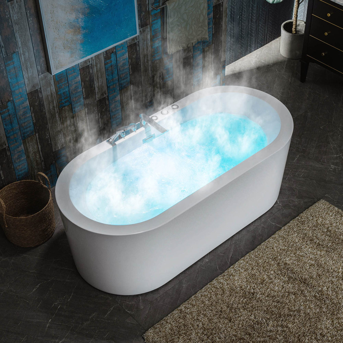 WOODBRIDGE 59"Ã31-1/2" Compact Whirlpool & Air, Heated Bathtub with Faucet
