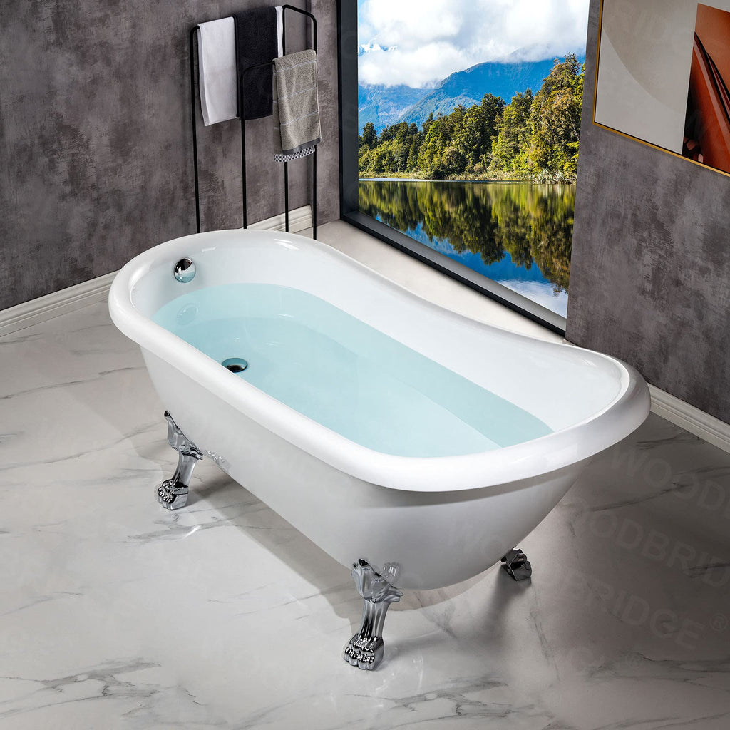 WOODBRIDGE 67" Heavy Duty Acrylic Slipper Clawfoot Bath Tub with Matte Black Feet + Matte Black Drain &Overflow