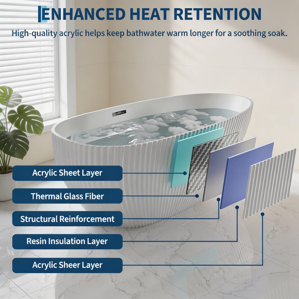 59" Acrylic Freestanding Bathtub, Contemporary Stand Alone Soaking Tub with Ergonomic Design, Integrated Overflow and Chrome Drain, cUPC Certified Free Standing Tub for Bathroom Renovation, Home Spa