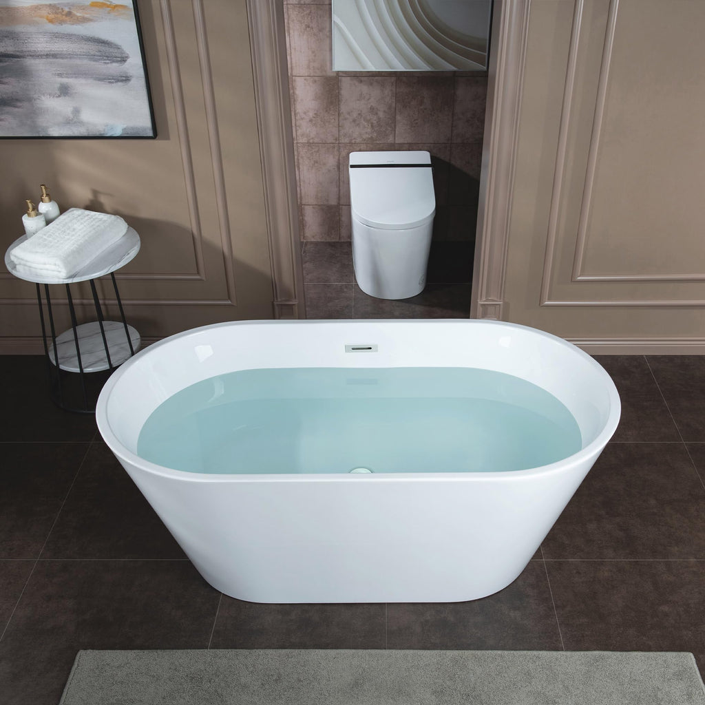 WOODBRIDGE 59" L x 29-1/2" W Freestanding Contemporary Soaking Bathtub with Chrome Drain & Overflow, White, B2514 C