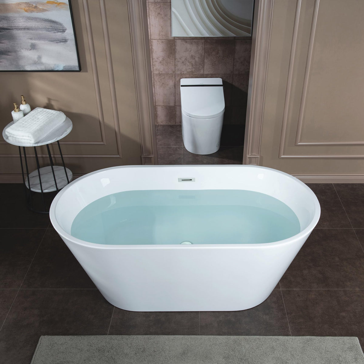 WOODBRIDGE 59" L x 29-1/2" W Freestanding Contemporary Soaking Bathtub with Chrome Drain & Overflow, White, B2514 C