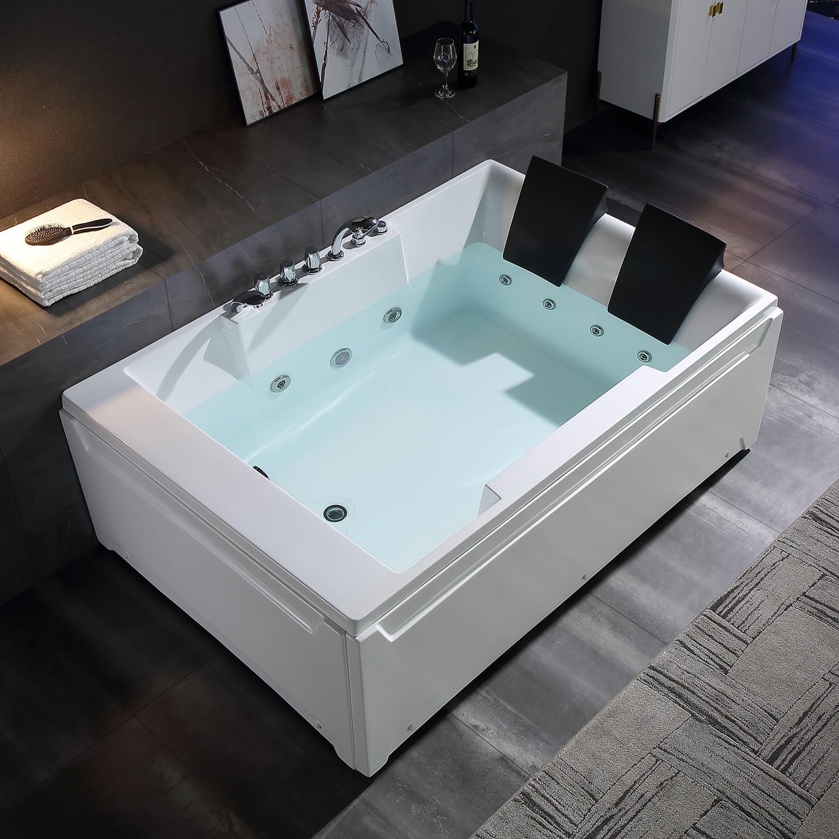 Empava Acrylic Whirlpool Bathtub, 71" Jetted Tub with Healing Chromotherapy