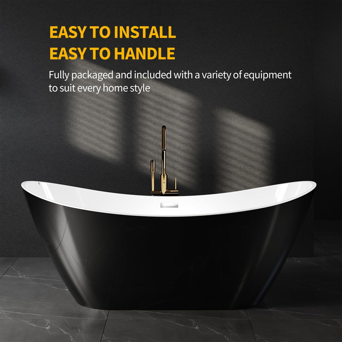 59" Acrylic Freestanding Bathtub, Modern Soaking Tub with Matte Drain and Overflow, Ergonomic Deep Design, Double-Walled Insulation, CUPC Certified, Easy Clean, Slip-Resistant, Gloss White