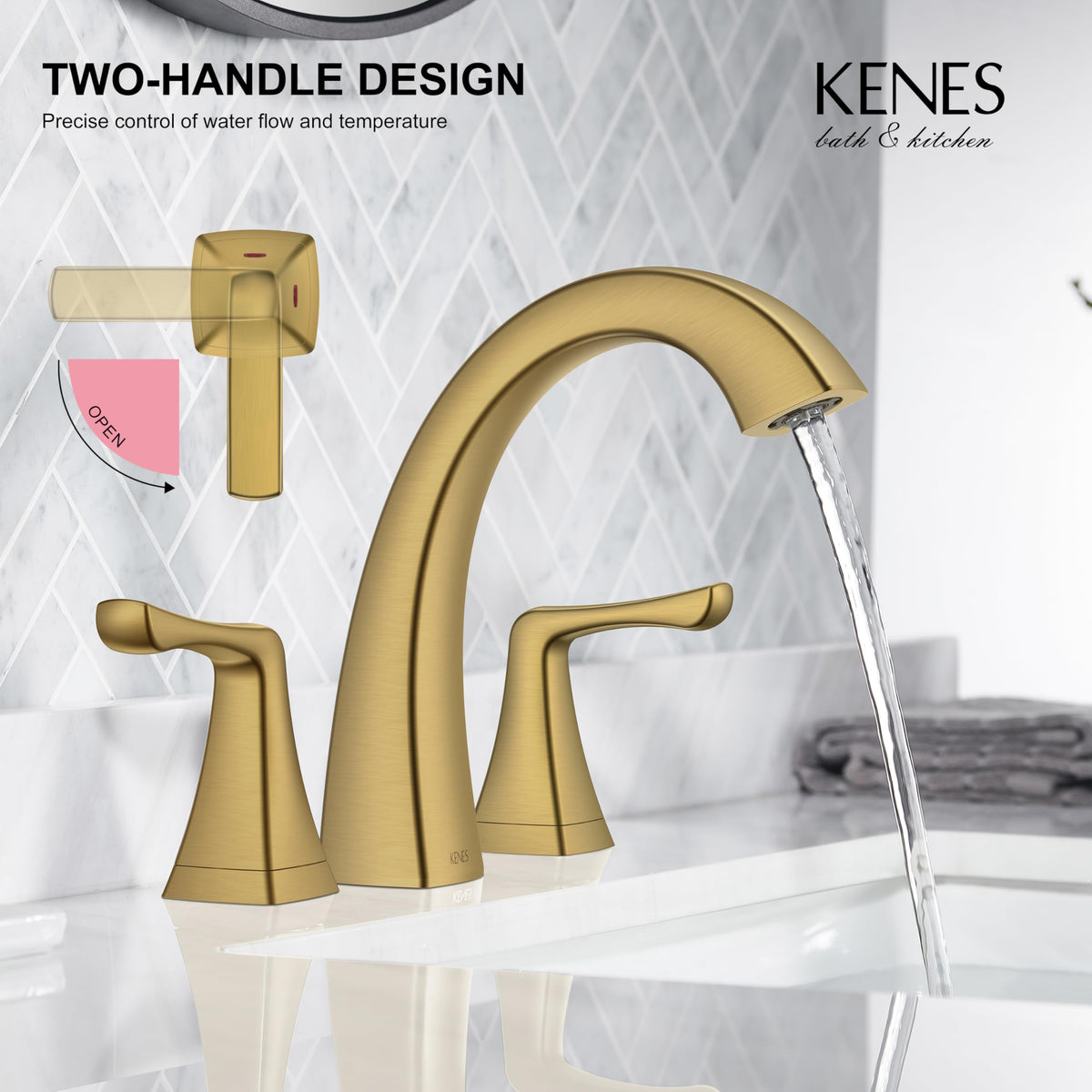 KENES Bathroom Faucets for Sink 3 Hole, Chrome 8 Inch 2 Handle Widespread