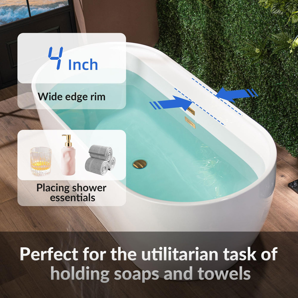 WOODBRIDGE 72" Acrylic Freestanding Bathtub Contemporary Soaking White Tub with Brushed Nickel Overflow and Drain,B0059BN