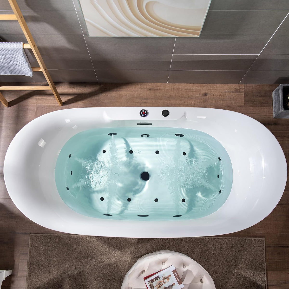 WOODBRIDGE 72"Ã35-3/8" Double Slipper Whirlpool&Air, Heated Soaking Bathtub