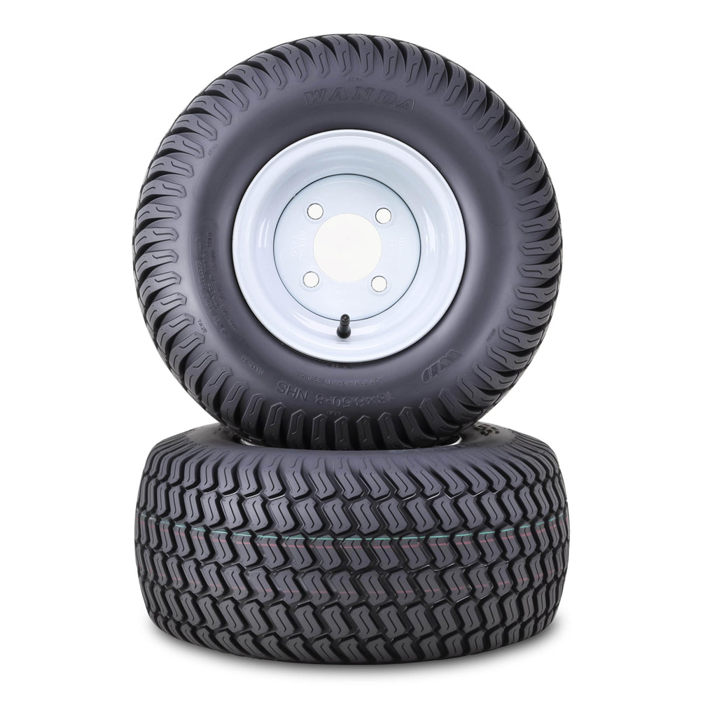 WANDA Lawn Mower Tractor Tire Wheel 18X7.5-8 4PR w/ 4X4" PCD White Rim,SET2