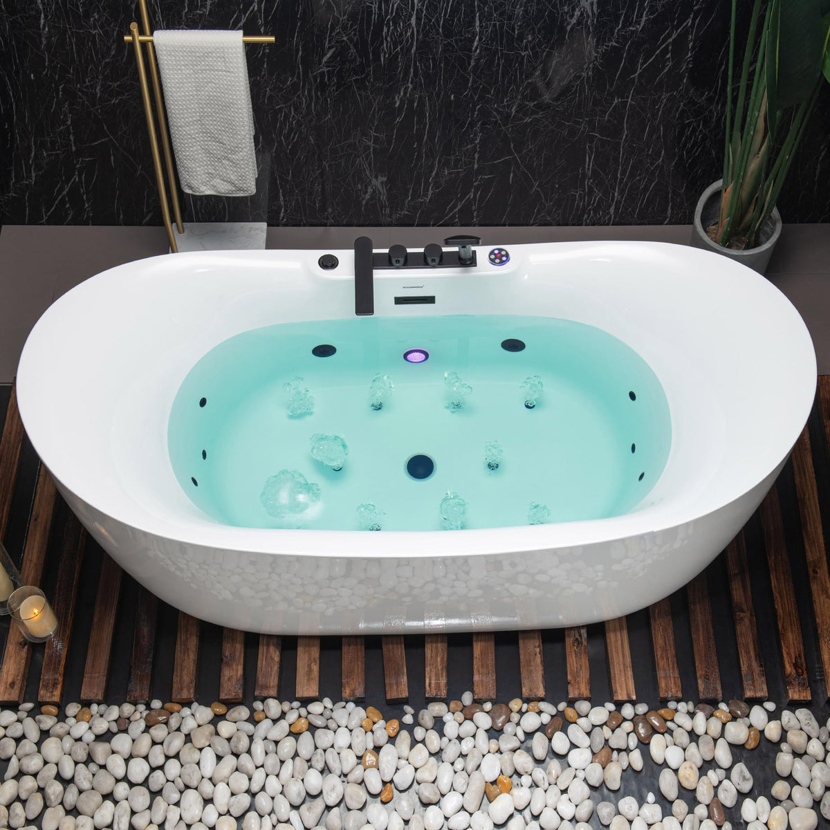 WOODBRIDGE 72"Ã35-3/8" Double Slipper Whirlpool&Air, Heated Soaking Bathtub